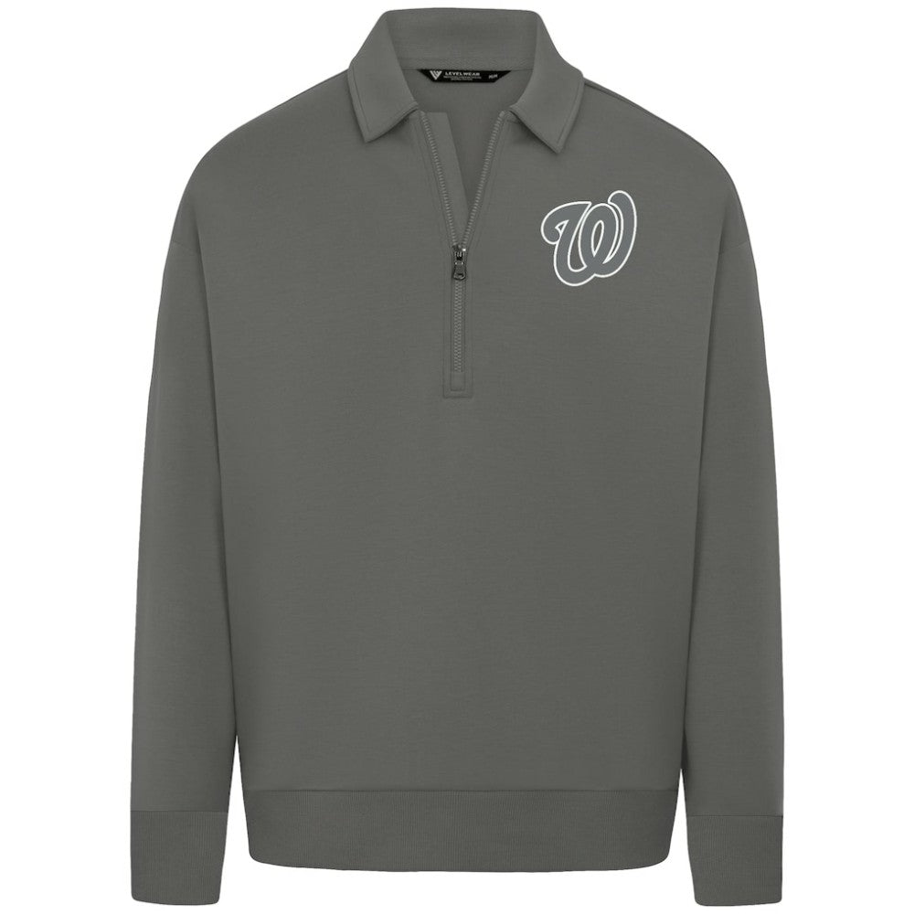 Washington Nationals Levelwear Luxe Signature Quarter-Zip Chenille Logo Tri-Blend Sweatshirt - Gray