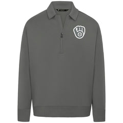 Milwaukee Brewers Levelwear Luxe Signature Quarter-Zip Chenille Logo Tri-Blend Sweatshirt - Gray