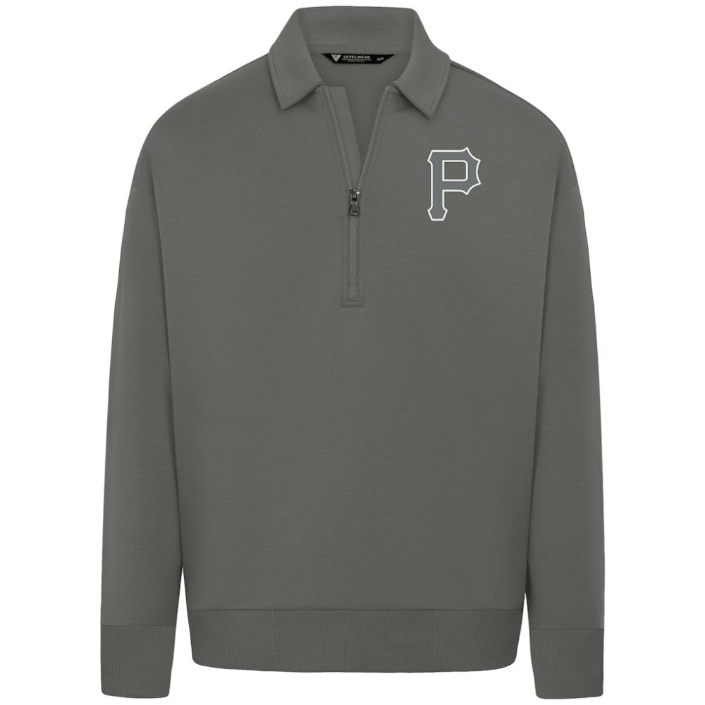 Pittsburgh Pirates Levelwear Luxe Signature Quarter-Zip Chenille Logo Tri-Blend Sweatshirt - Gray