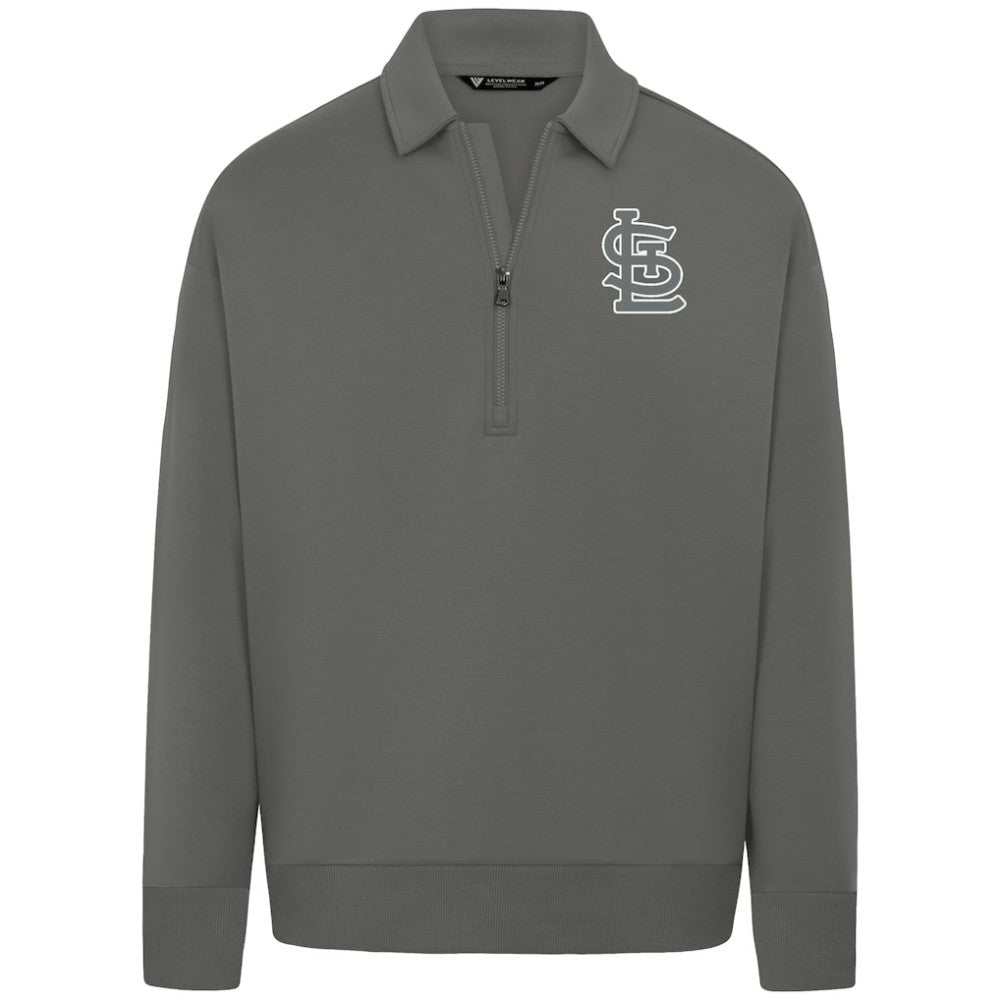St. Louis Cardinals Levelwear Luxe Signature Quarter-Zip Chenille Logo Tri-Blend Sweatshirt - Gray