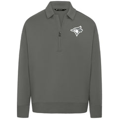 Toronto Blue Jays Levelwear Luxe Signature Quarter-Zip Chenille Logo Tri-Blend Sweatshirt - Gray