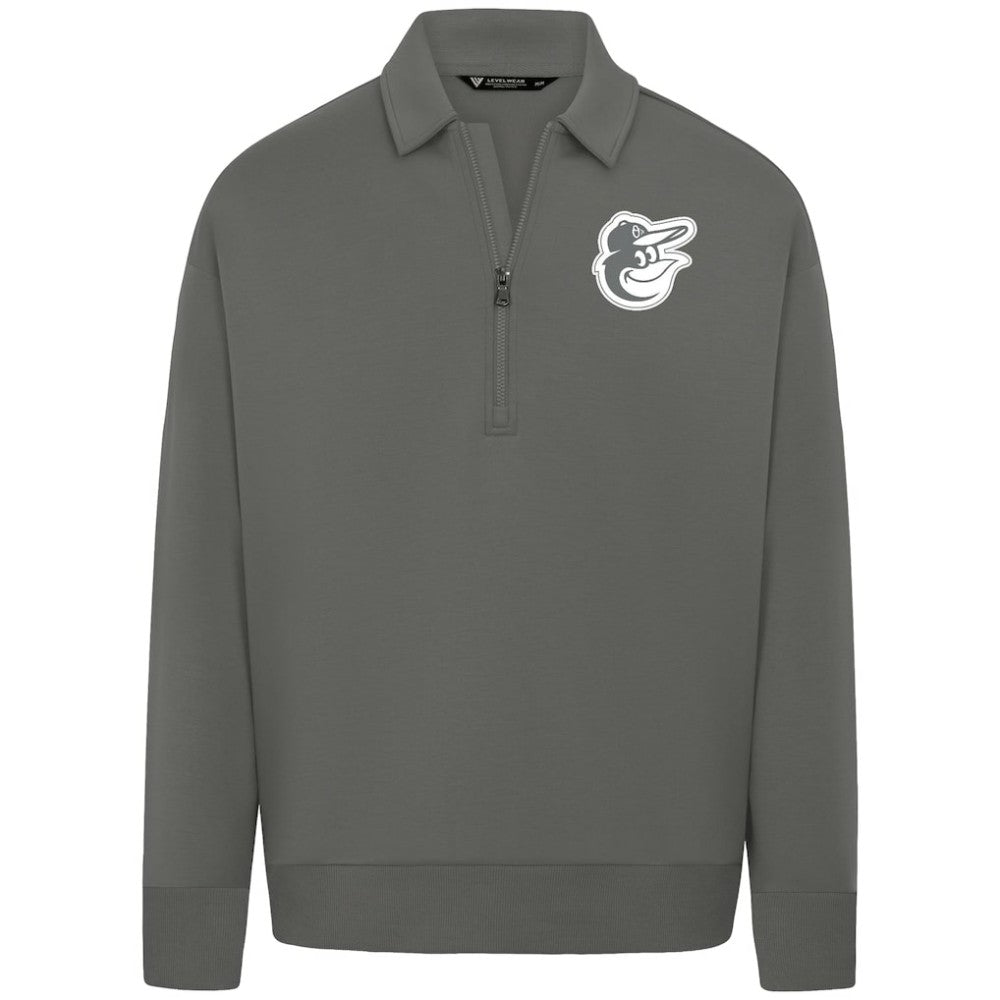 Baltimore Orioles Levelwear Luxe Signature Quarter-Zip Chenille Logo Tri-Blend Sweatshirt - Gray
