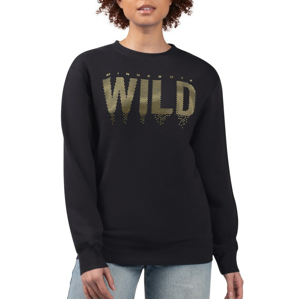 Minnesota Wild G-III 4Her by Carl Banks Women's Metallic Drop Printed Fleece Sweatshirt Black