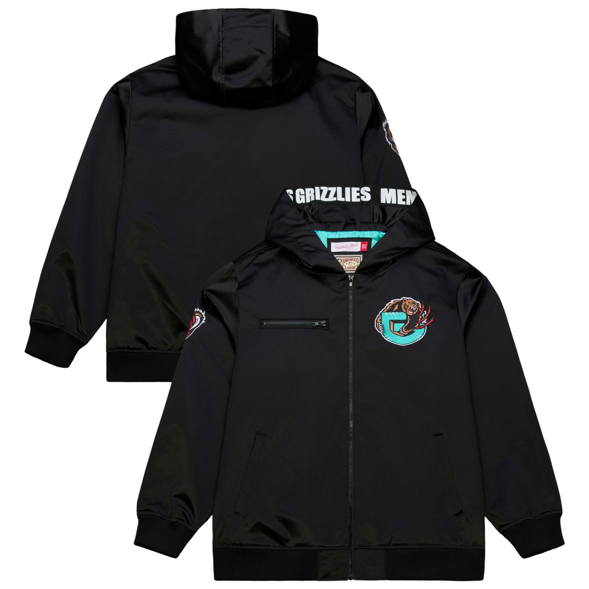Memphis Grizzlies Hardwood Classics Nights Walk the Tunnel Satin Bomber Full-Snap Hooded Jacket - Black | Mitchell & Ness online