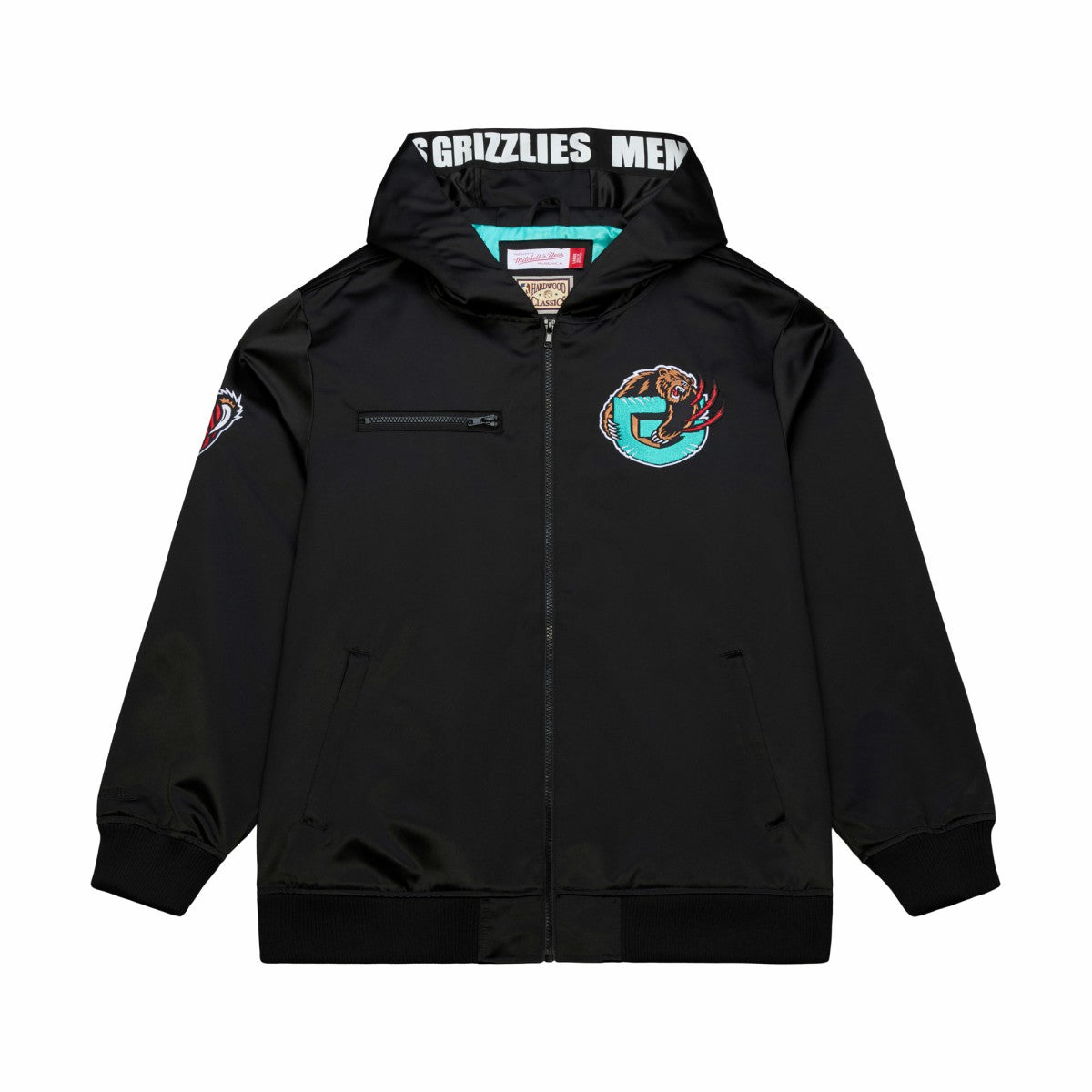 Memphis Grizzlies Hardwood Classics Nights Walk the Tunnel Satin Bomber Full-Snap Hooded Jacket - Black | Mitchell & Ness online
