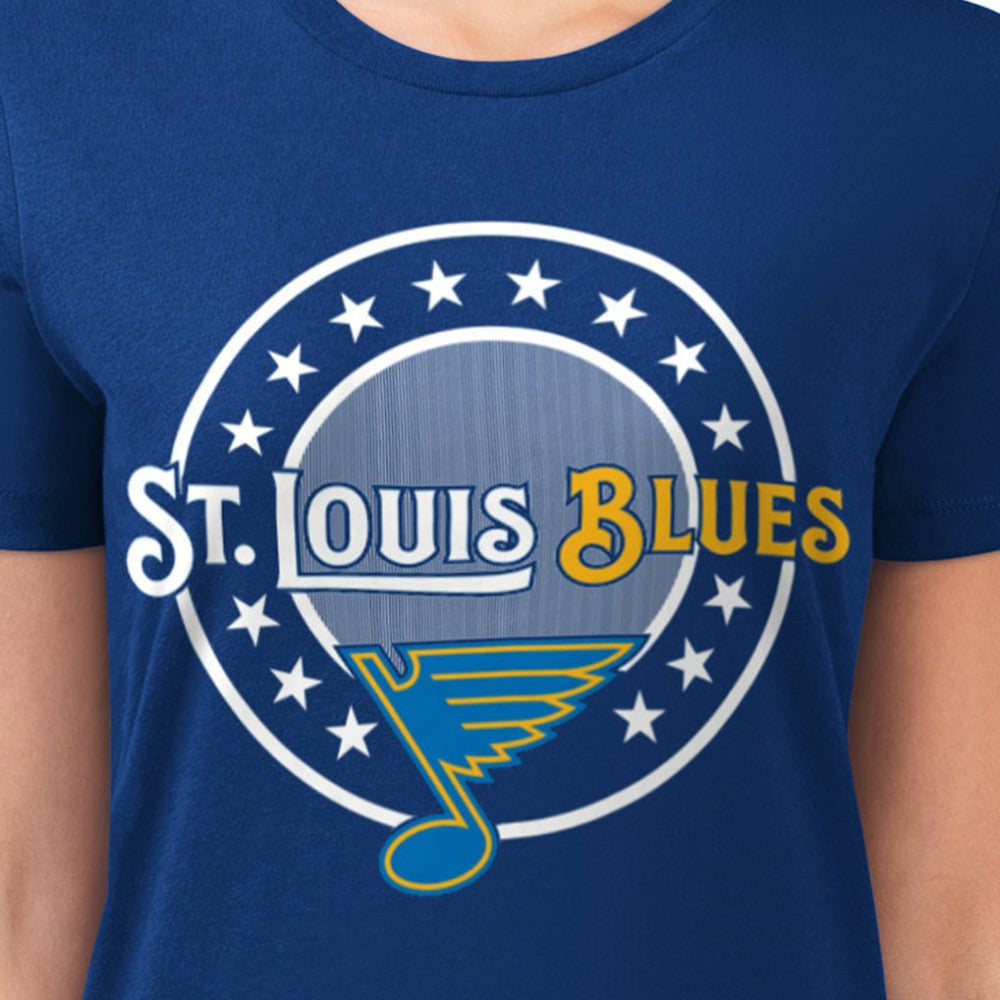 St. Louis Blues G-III 4Her by Carl Banks Women's Super-Slim Lightweight Pinstripe Circle Graphic T-Shirt Royal
