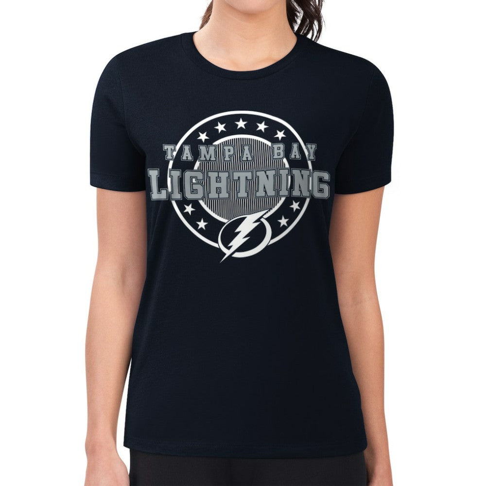 Tampa Bay Lightning G-III 4Her by Carl Banks Women's Super-Slim Lightweight Pinstripe Circle Graphic T-Shirt Navy