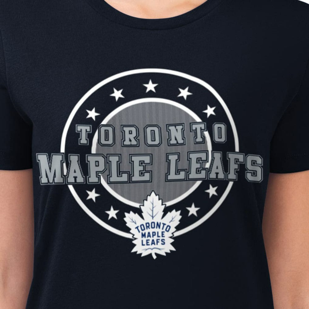 Toronto Maple Leafs G-III 4Her by Carl Banks Women's Super-Slim Lightweight Pinstripe Circle Graphic T-Shirt Navy