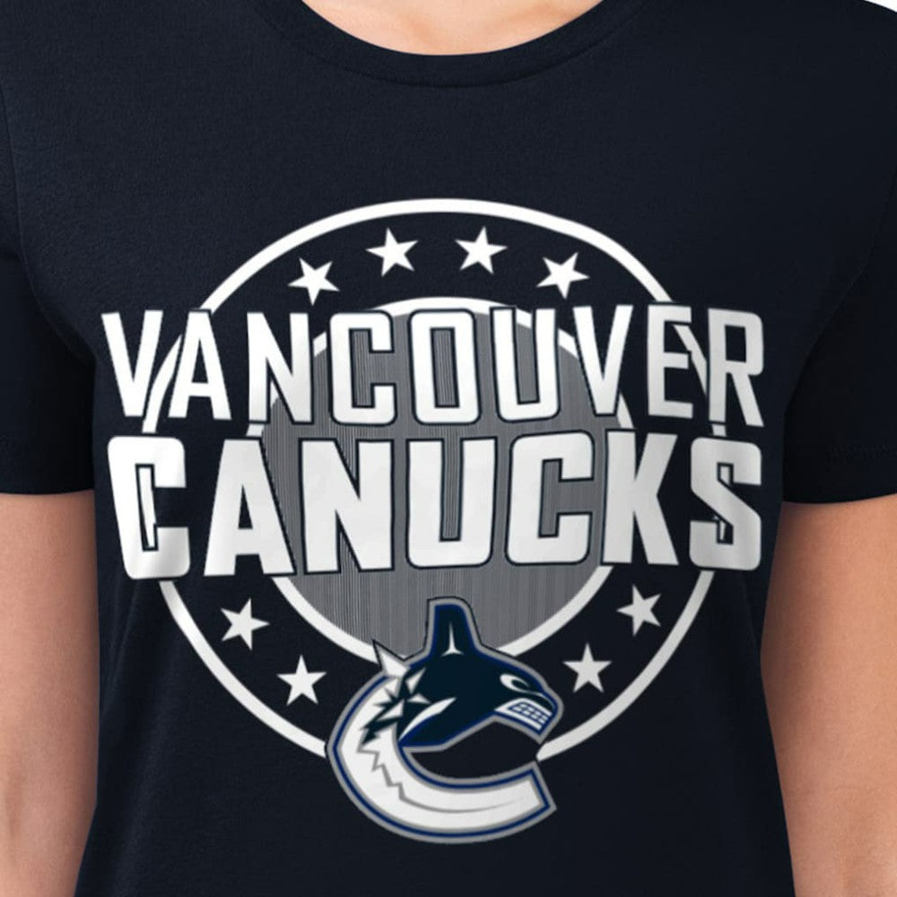 Vancouver Canucks G-III 4Her by Carl Banks Women's Super-Slim Lightweight Pinstripe Circle Graphic T-Shirt Navy