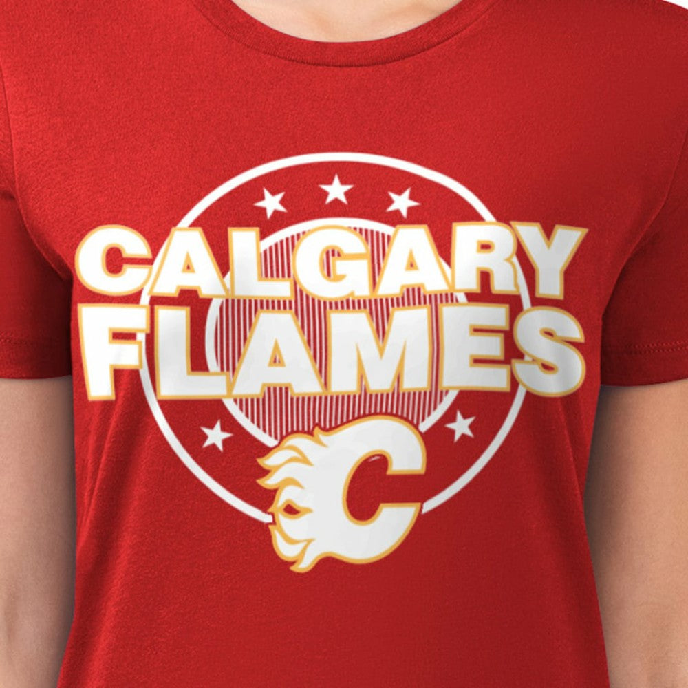 Calgary Flames G-III 4Her by Carl Banks Women's Super-Slim Lightweight Pinstripe Circle Graphic T-Shirt Red