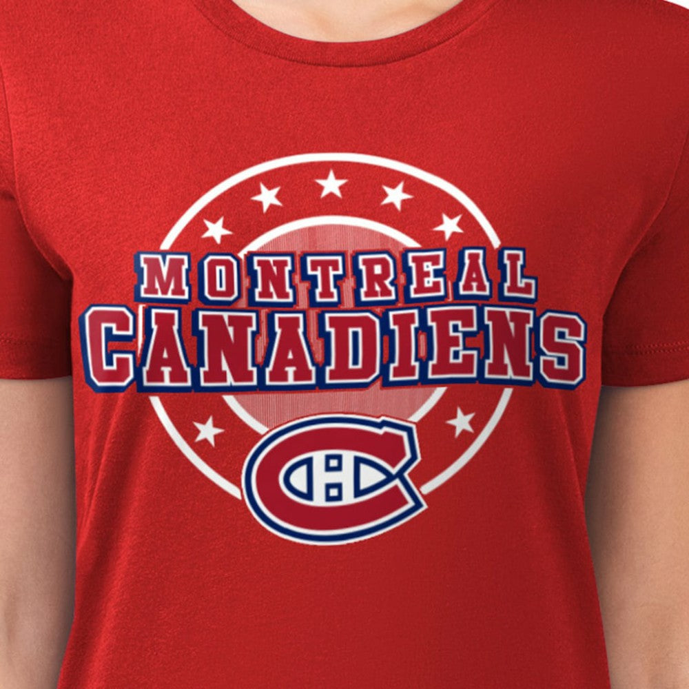Montreal Canadiens G-III 4Her by Carl Banks Women's Super-Slim Lightweight Pinstripe Circle Graphic T-Shirt Red