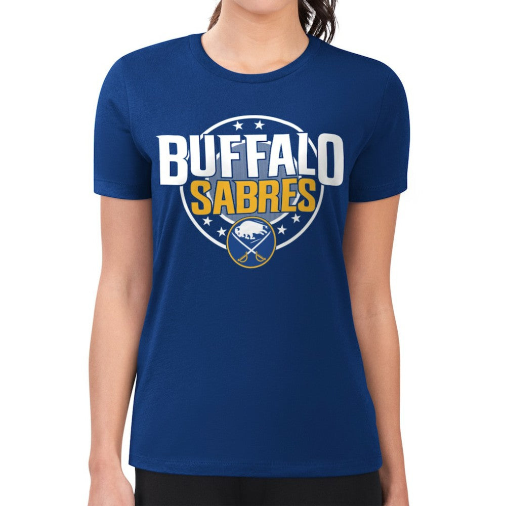Buffalo Sabres G-III 4Her by Carl Banks Women's Super-Slim Lightweight Pinstripe Circle Graphic T-Shirt Royal