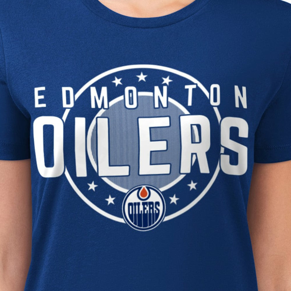 Edmonton Oilers G-III 4Her by Carl Banks Women's Super-Slim Lightweight Pinstripe Circle Graphic T-Shirt Royal
