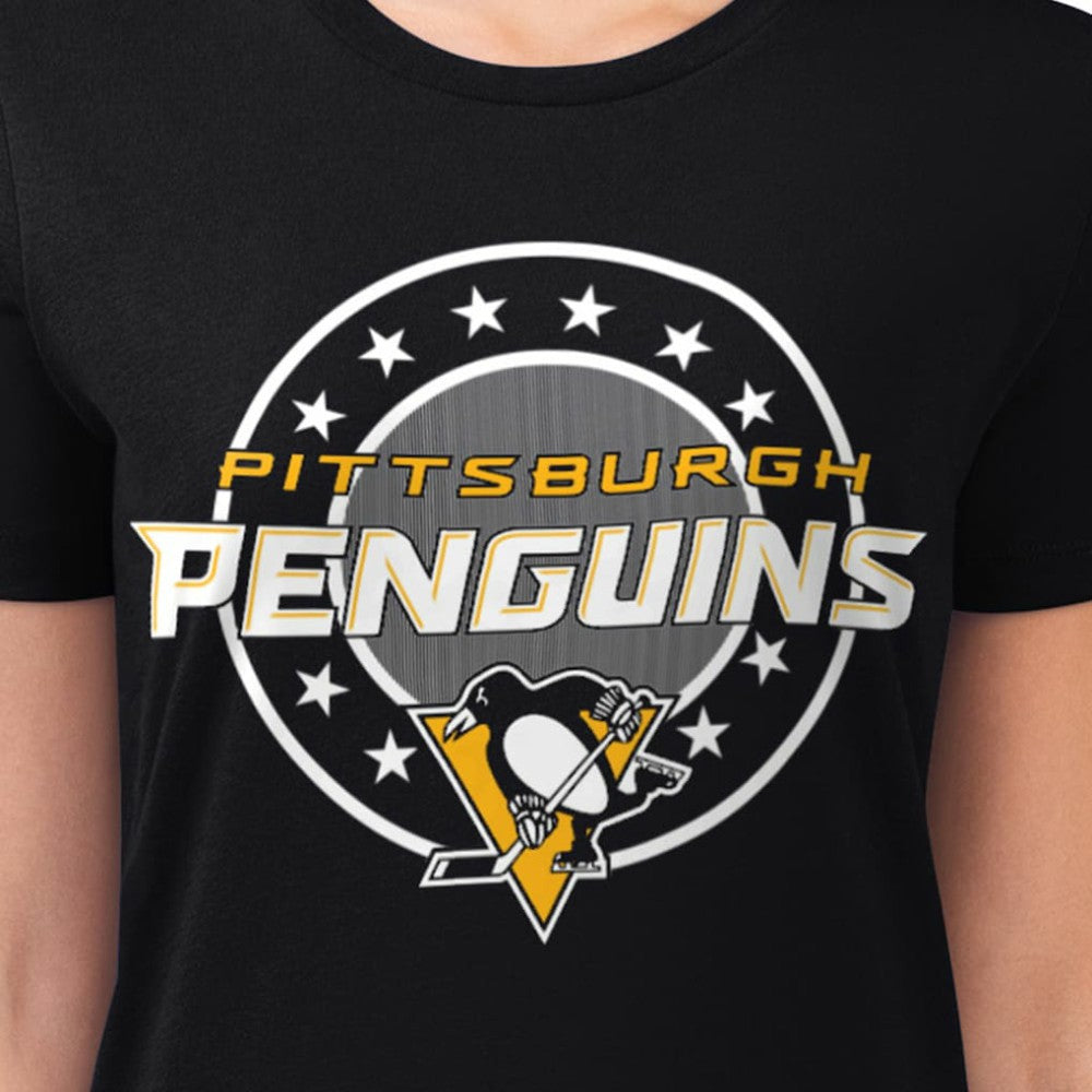 Pittsburgh Penguins G-III 4Her by Carl Banks Women's Super-Slim Lightweight Pinstripe Circle Graphic T-Shirt Black