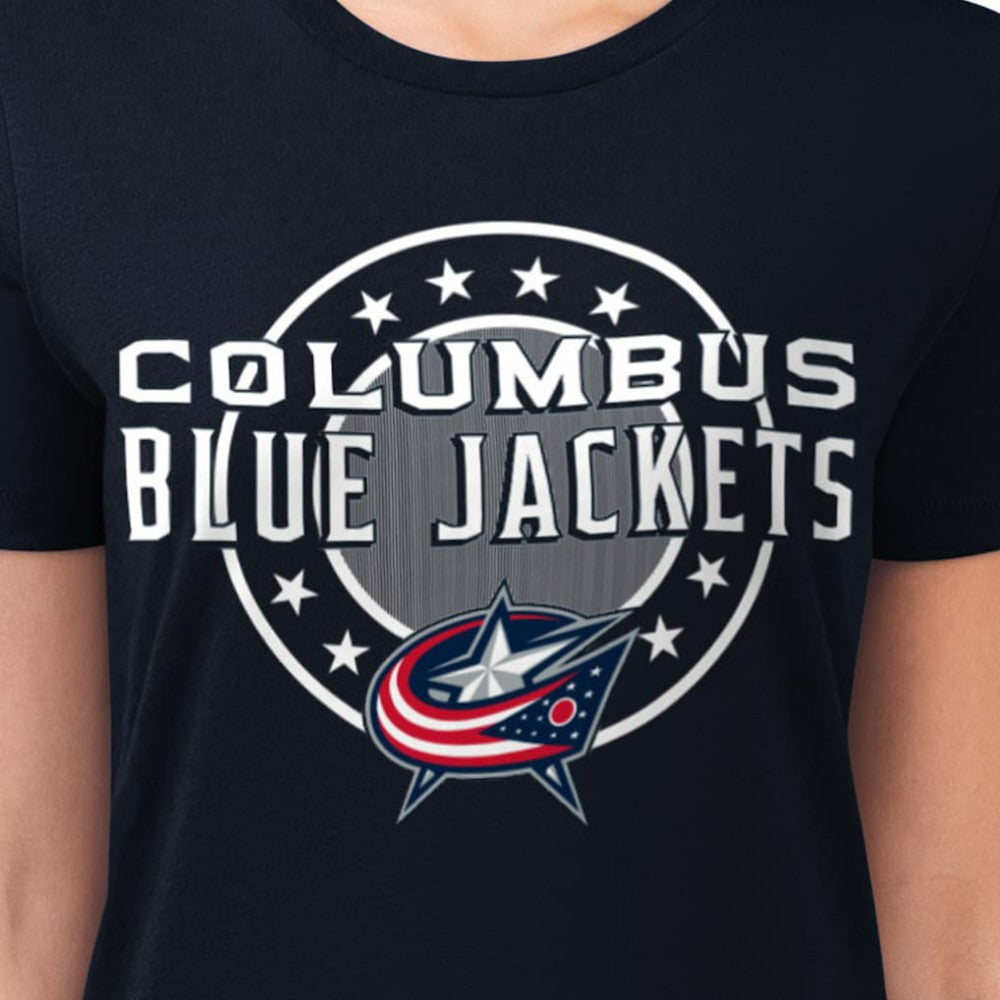 Columbus Blue Jackets G-III 4Her by Carl Banks Women's Super-Slim Lightweight Pinstripe Circle Graphic T-Shirt Navy