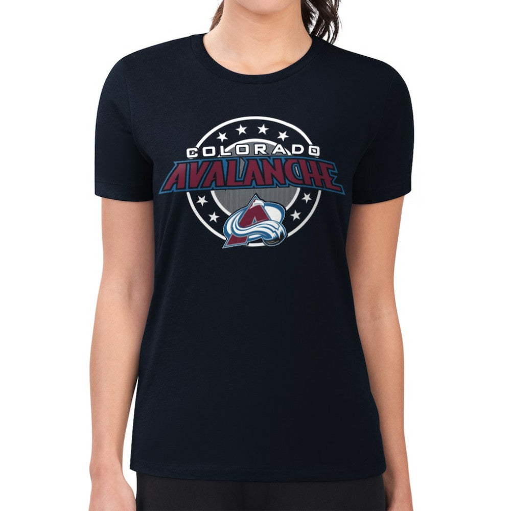 Colorado Avalanche G-III 4Her by Carl Banks Women's Super-Slim Lightweight Pinstripe Circle Graphic T-Shirt Navy