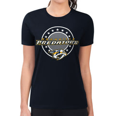 Nashville Predators G-III 4Her by Carl Banks Women's Super-Slim Lightweight Pinstripe Circle Graphic T-Shirt Navy