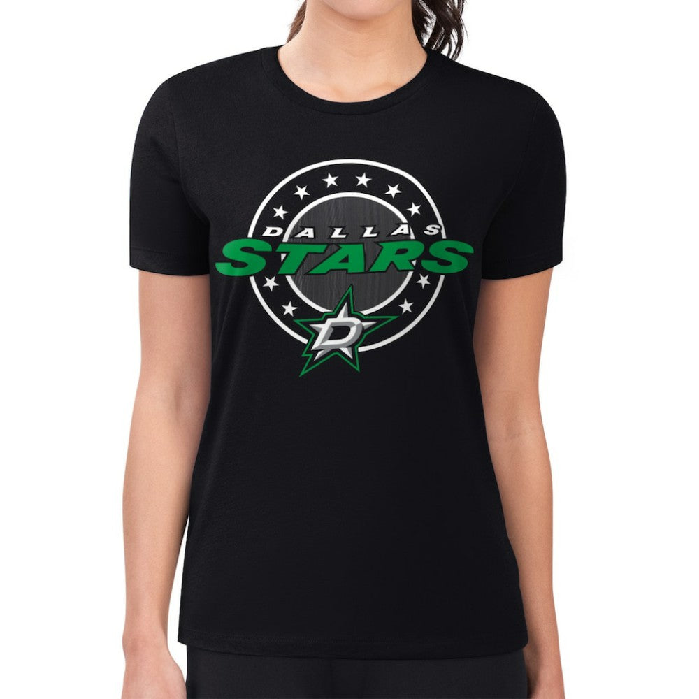 Dallas Stars G-III 4Her by Carl Banks Women's Super-Slim Lightweight Pinstripe Circle Graphic T-Shirt Black