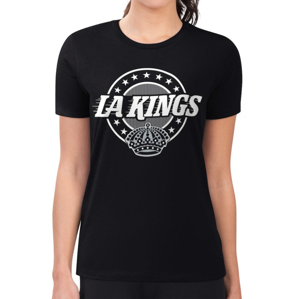 Los Angeles Kings G-III 4Her by Carl Banks Women's Super-Slim Lightweight Pinstripe Circle Graphic T-Shirt Black
