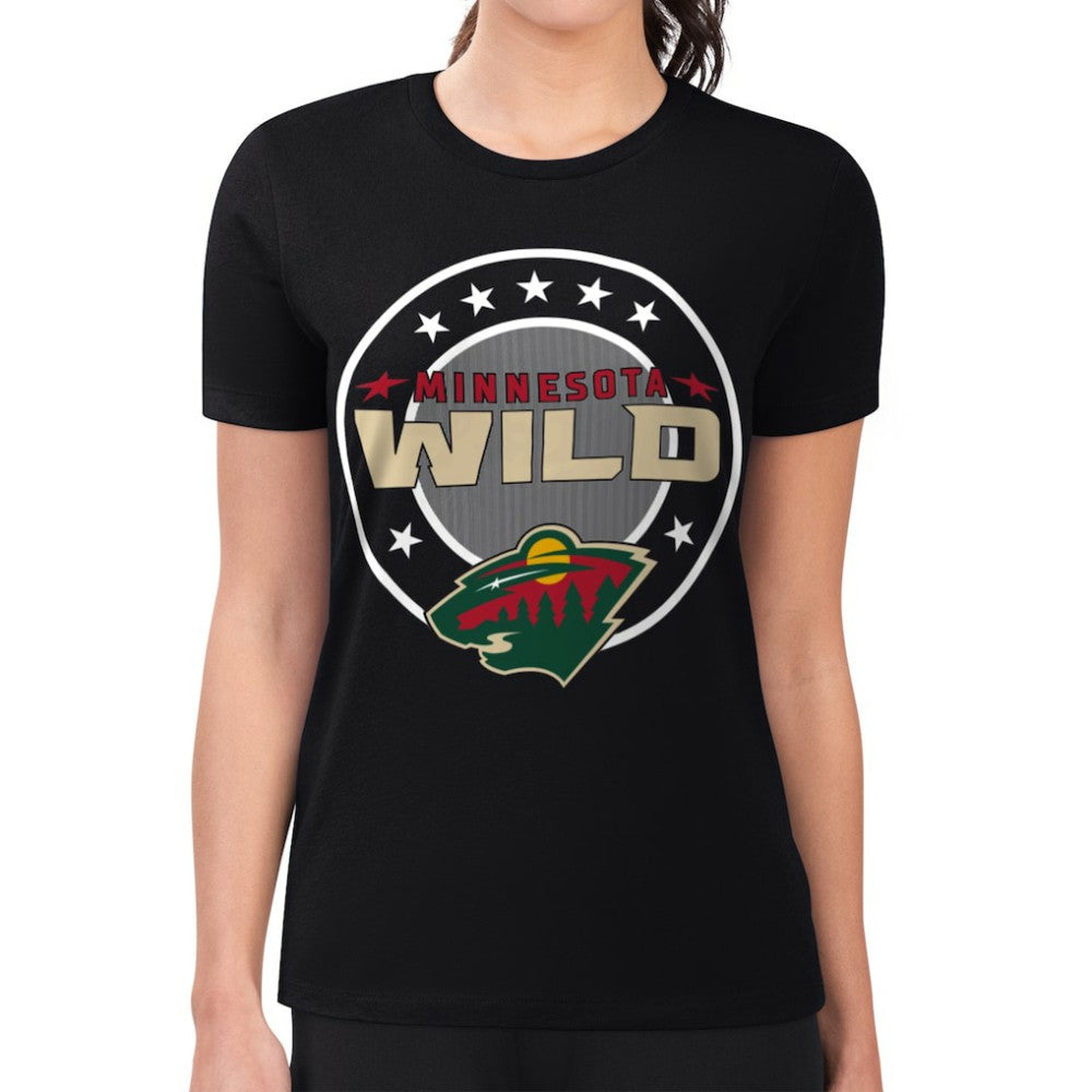 Minnesota Wild G-III 4Her by Carl Banks Women's Super-Slim Lightweight Pinstripe Circle Graphic T-Shirt Black