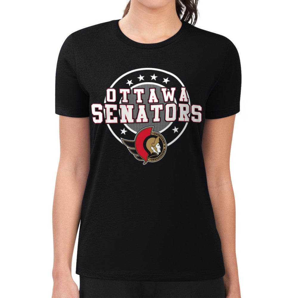 Ottawa Senators G-III 4Her by Carl Banks Women's Super-Slim Lightweight Pinstripe Circle Graphic T-Shirt Black