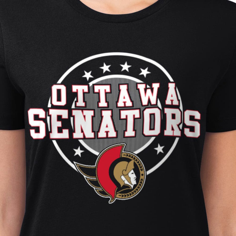 Ottawa Senators G-III 4Her by Carl Banks Women's Super-Slim Lightweight Pinstripe Circle Graphic T-Shirt Black