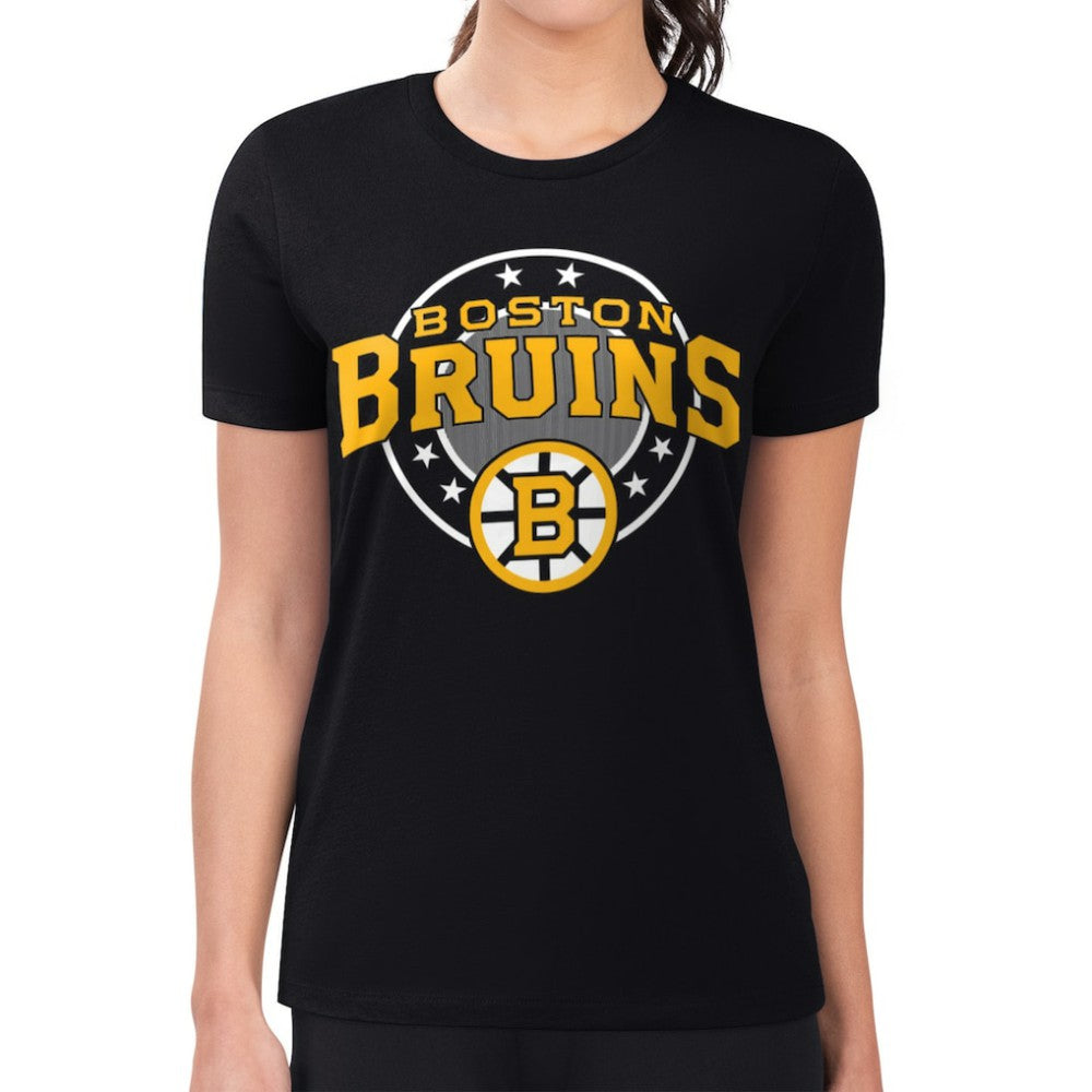 Boston Bruins G-III 4Her by Carl Banks Women's Super-Slim Lightweight Pinstripe Circle Graphic T-Shirt Black