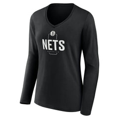 Brooklyn Nets Women's Center Court Name & Number Custom Long Sleeve V-Neck T-Shirt - Black sale