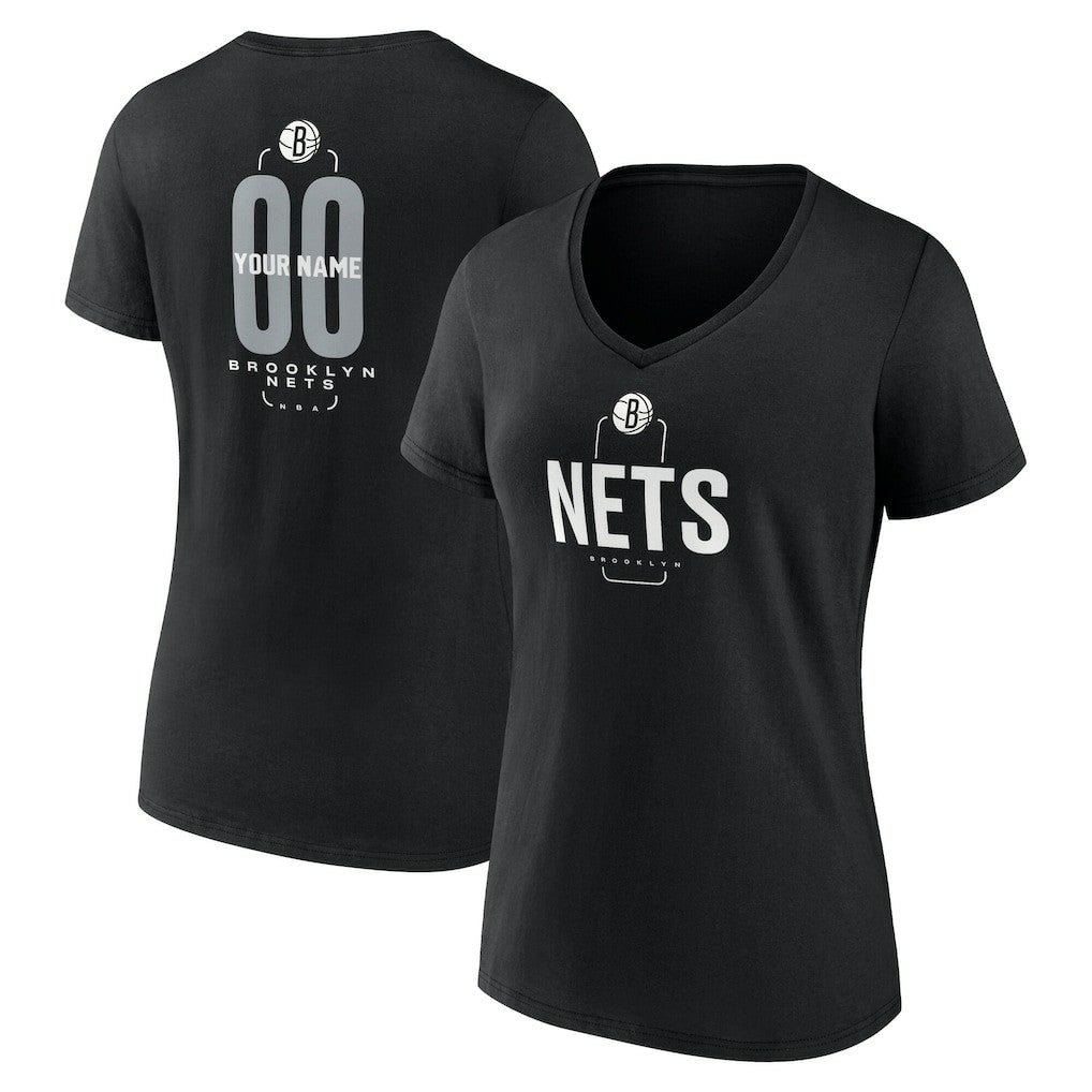 Brooklyn Nets Women's Center Court Name & Number Custom V-Neck T-Shirt - Black shop