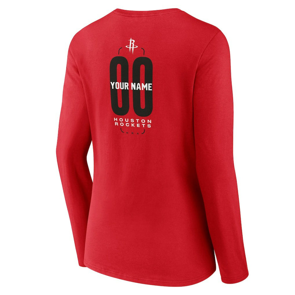 Houston Rockets Women's Center Court Name & Number Custom Long Sleeve V-Neck T-Shirt - Red shop