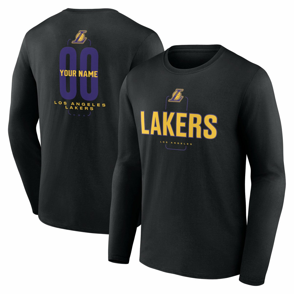 Los Angeles Lakers Center Court Name & Number Custom Long Sleeve T-Shirt - Black cheap
