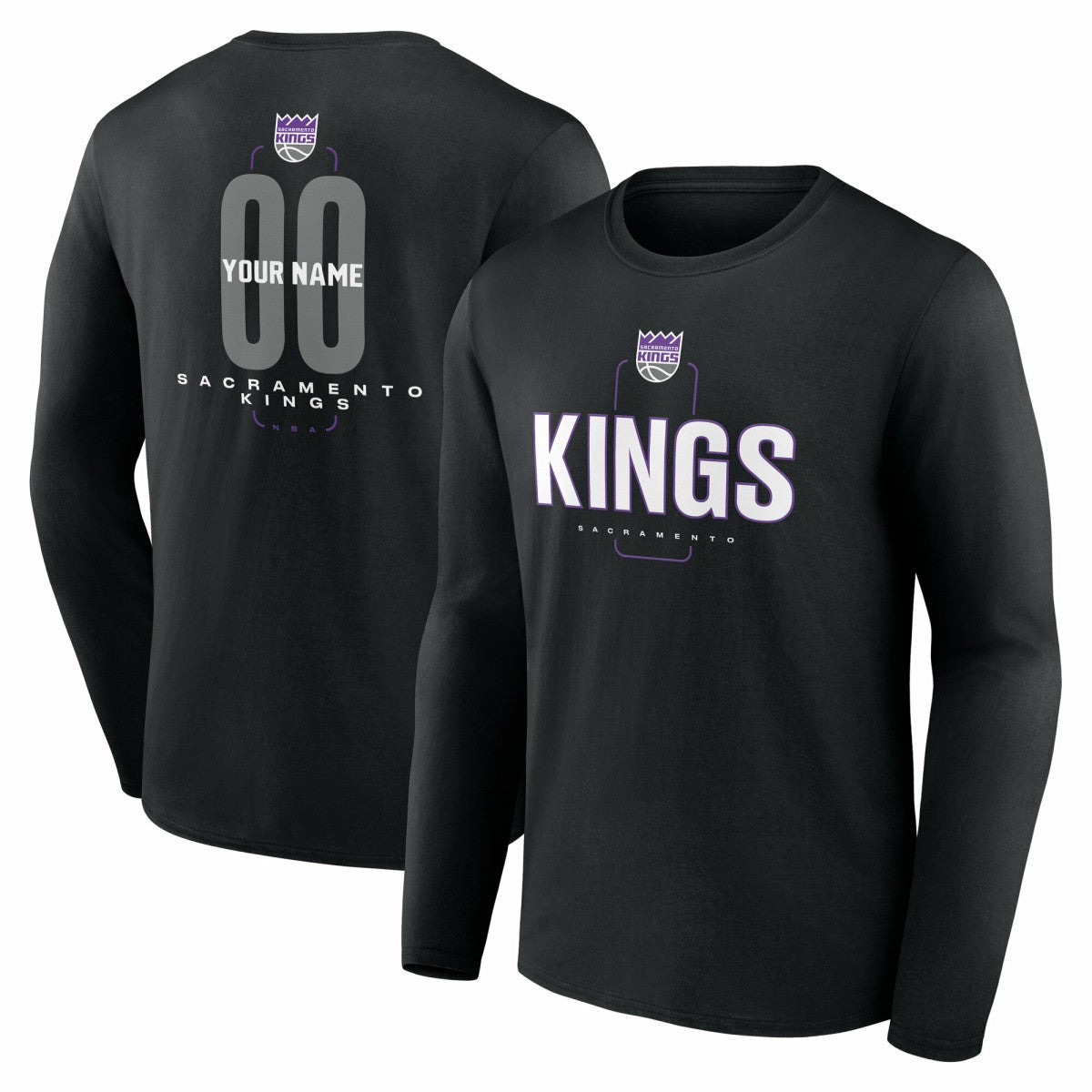 Sacramento Kings Center Court Name & Number Custom Long Sleeve T-Shirt - Black on sale