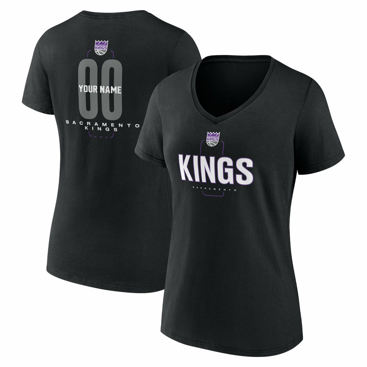 Sacramento Kings Women's Center Court Name & Number Custom V-Neck T-Shirt - Black sale