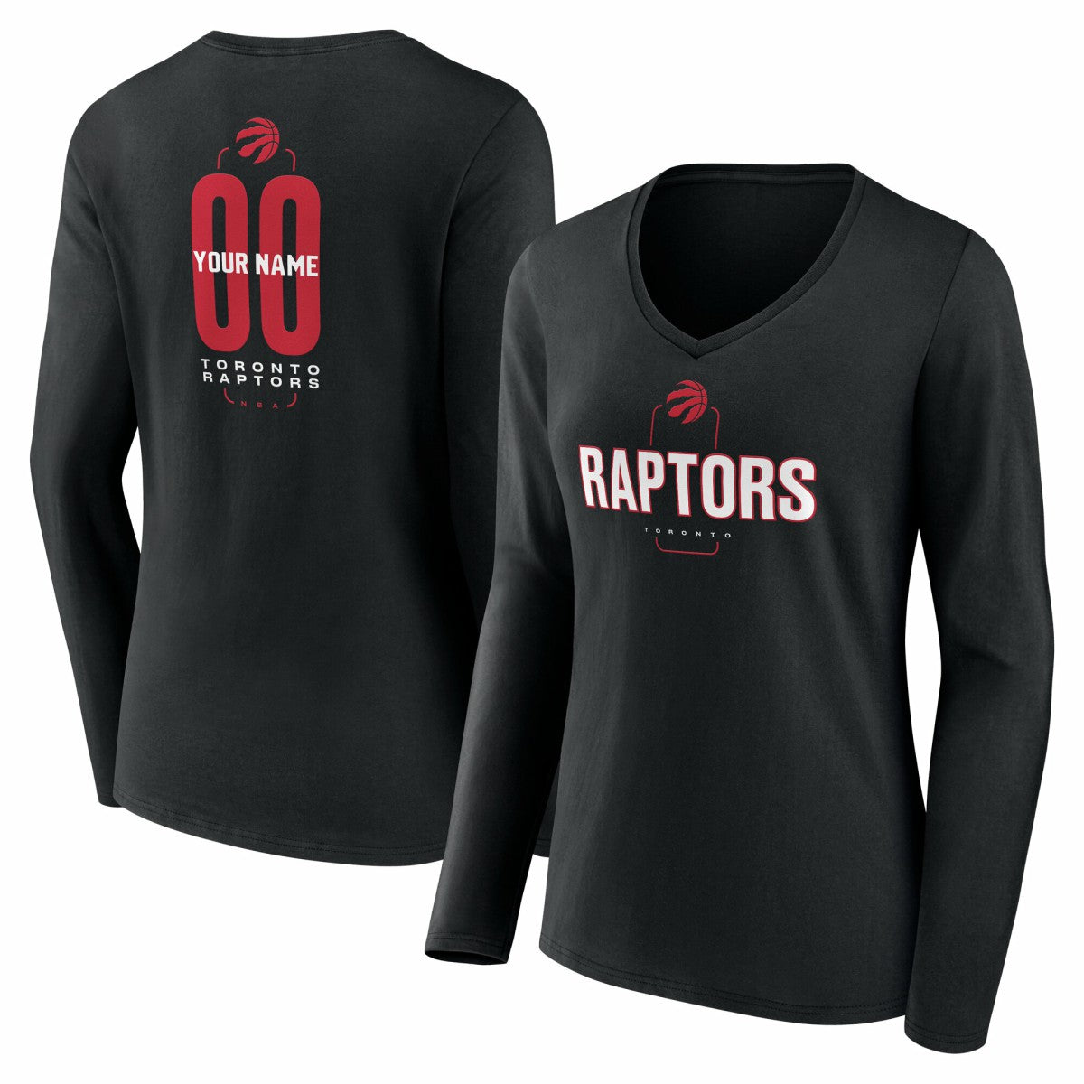 Toronto Raptors Women's Center Court Name & Number Custom Long Sleeve V-Neck T-Shirt - Black online