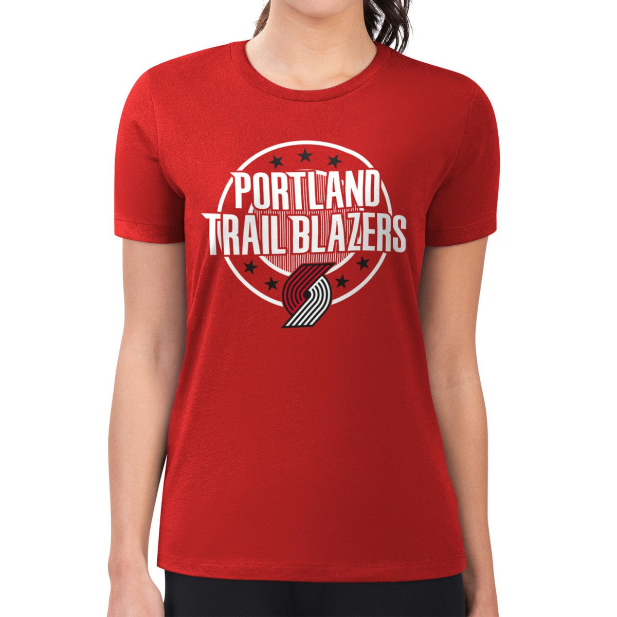 Portland Trail Blazers G-III 4Her by Carl Banks Women's Super-Slim Lightweight Pinstripe Circle Graphic T-Shirt - Red sale