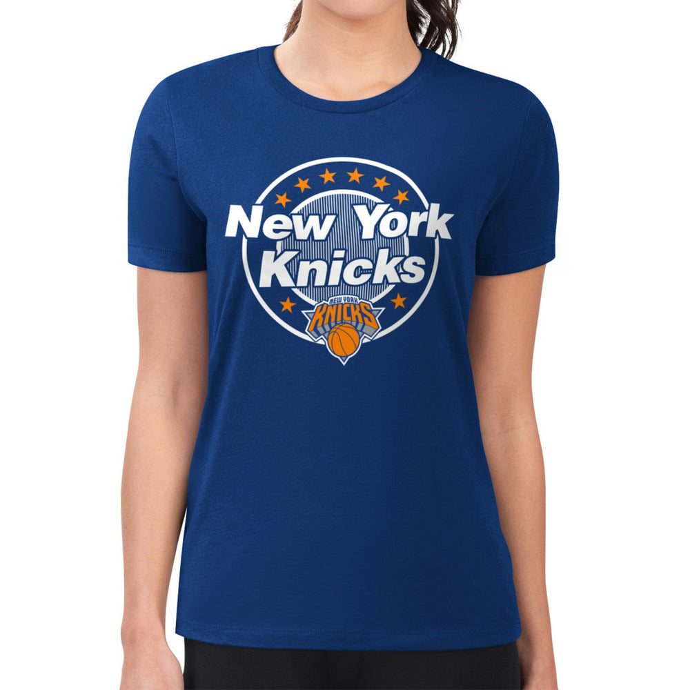New York Knicks G-III 4Her by Carl Banks Women's Super-Slim Lightweight Pinstripe Circle Graphic T-Shirt - Blue sale