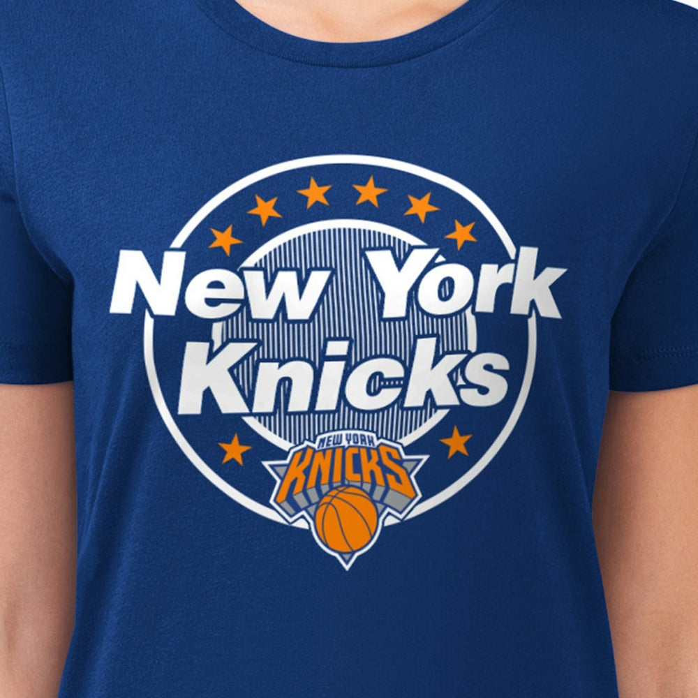 New York Knicks G-III 4Her by Carl Banks Women's Super-Slim Lightweight Pinstripe Circle Graphic T-Shirt - Blue sale