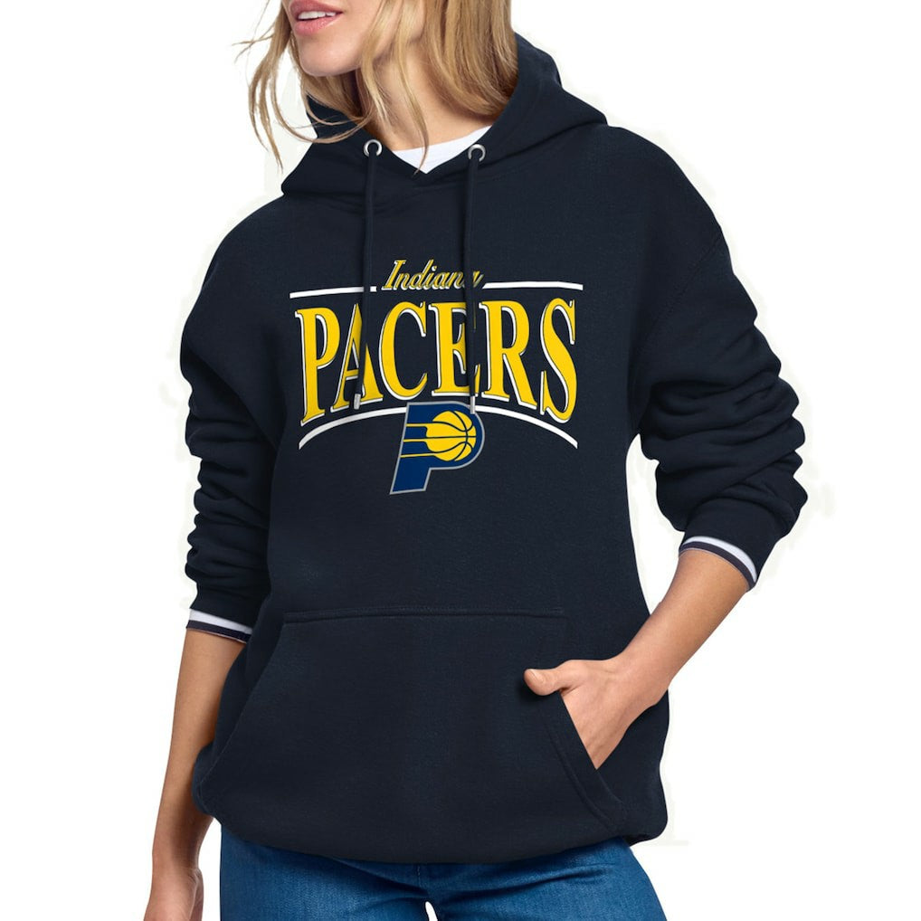 Indiana Pacers Starter Women's Arch Stripe Fleece Hoodie - Navy discount