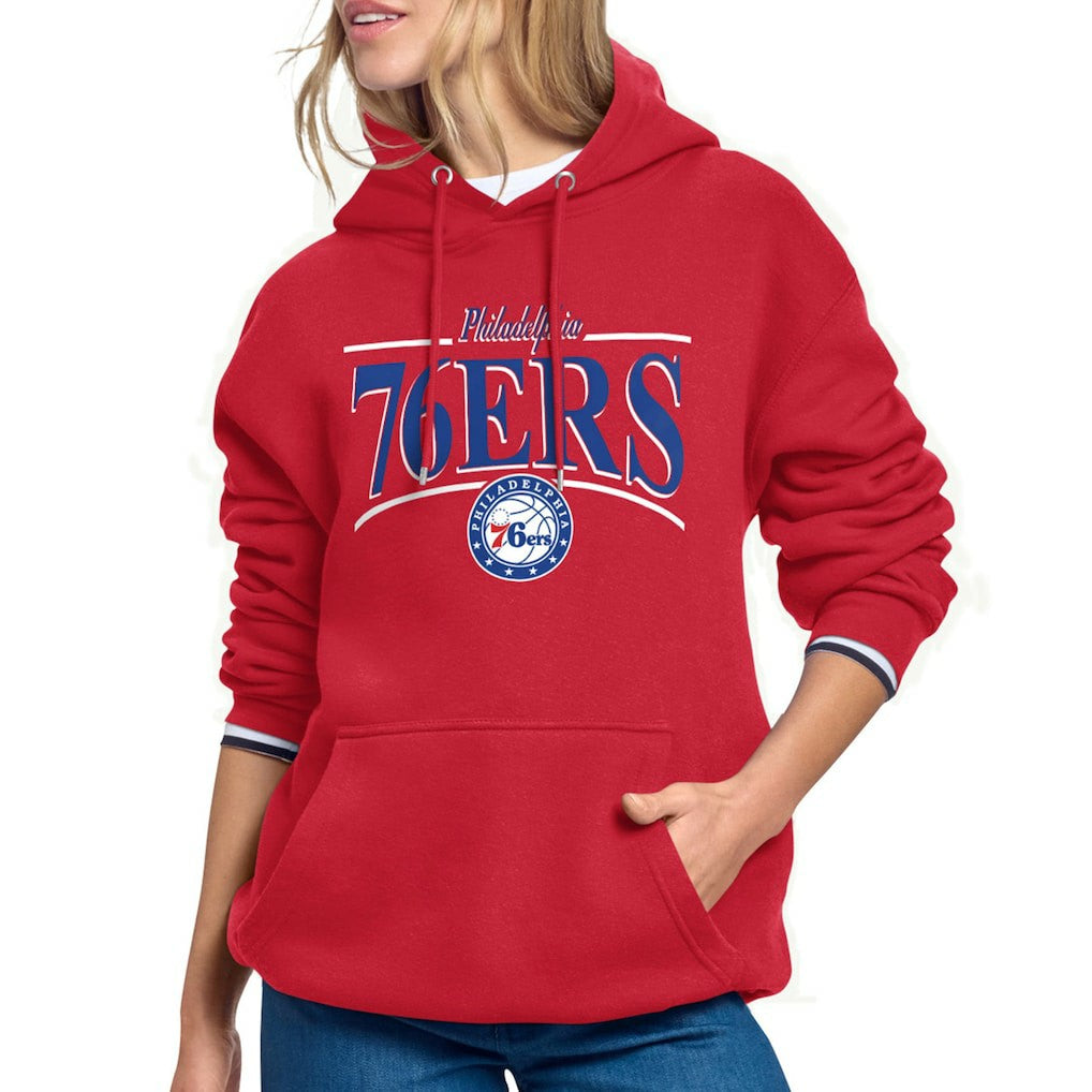Philadelphia 76ers Starter Women's Arch Stripe Fleece Hoodie - Red sale