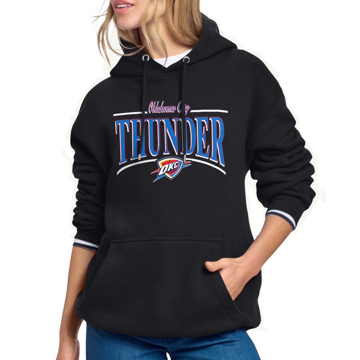 Oklahoma City Thunder Starter Women's Arch Stripe Fleece Hoodie - Black sale