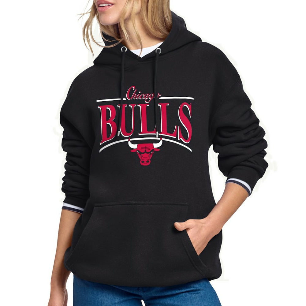 Chicago Bulls Starter Women's Arch Stripe Fleece Hoodie - Black shop