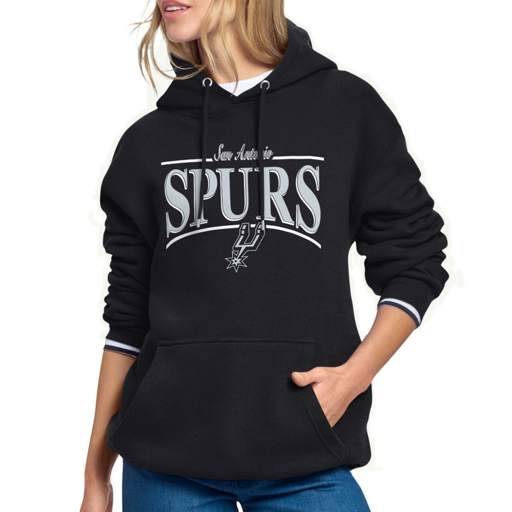 San Antonio Spurs Starter Women's Arch Stripe Fleece Hoodie - Black shop