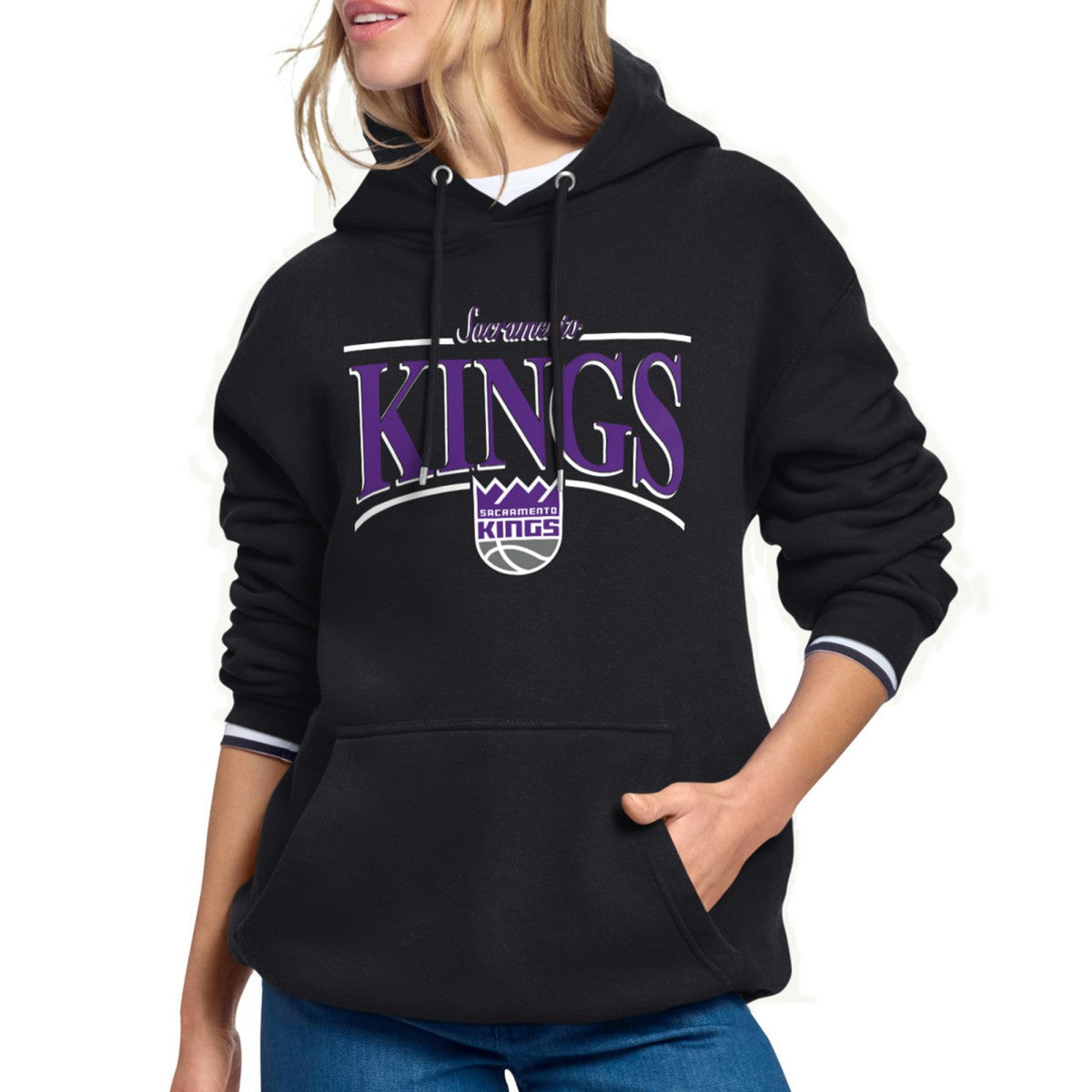 Sacramento Kings Starter Women's Arch Stripe Fleece Hoodie - Black cheap