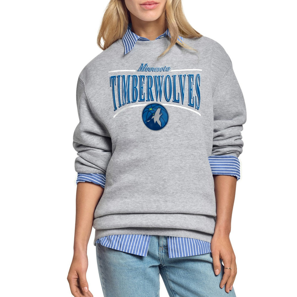 Minnesota Timberwolves Starter Women's Arch Stripe Fleece Crewneck Sweatshirt - Gray sale