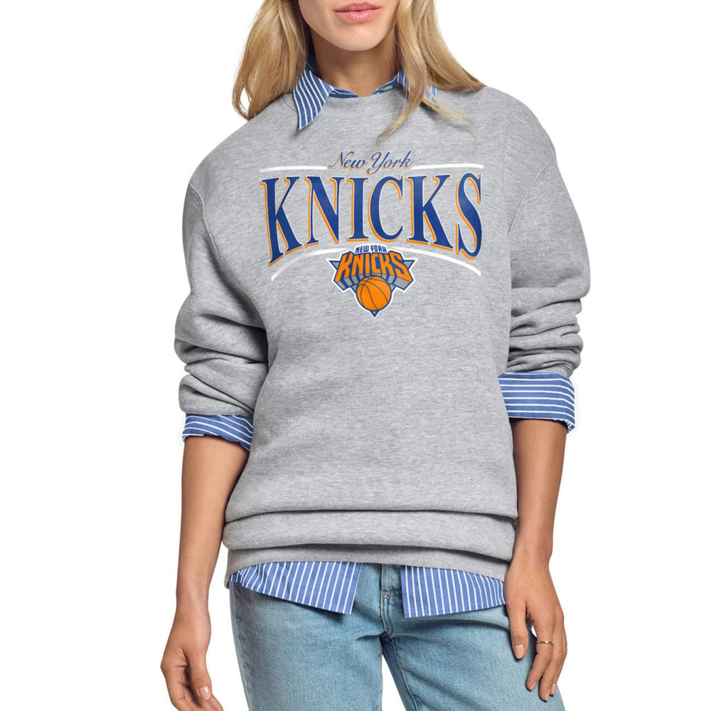 New York Knicks Starter Women's Arch Stripe Fleece Crewneck Sweatshirt - Gray for sale