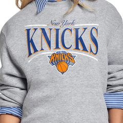 New York Knicks Starter Women's Arch Stripe Fleece Crewneck Sweatshirt - Gray for sale