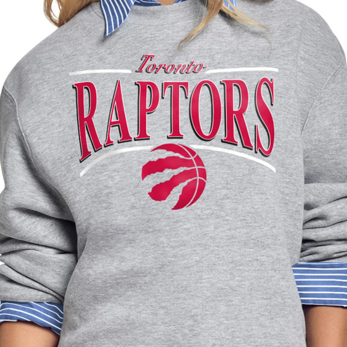 Toronto Raptors Starter Women's Arch Stripe Fleece Crewneck Sweatshirt - Gray for sale