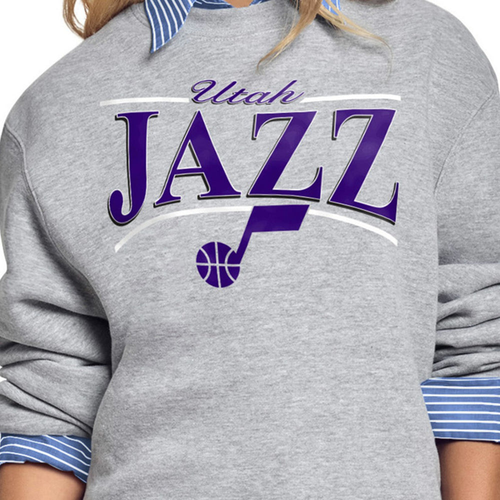 Utah Jazz Starter Women's Arch Stripe Fleece Crewneck Sweatshirt - Gray on sale