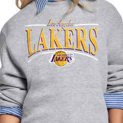 Los Angeles Lakers Starter Women's Arch Stripe Fleece Crewneck Sweatshirt - Gray on sale
