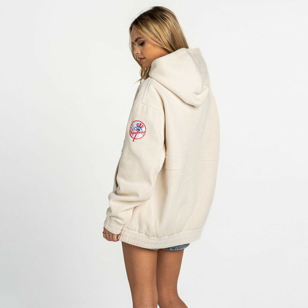 New York Yankees The Wild Collective Women's Oversized Cord Hoodie - Cream